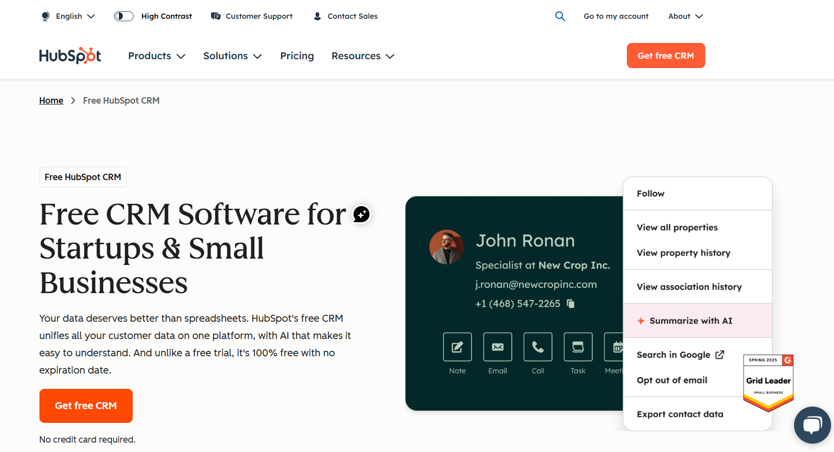 Hubspot free CRM best for Contact management